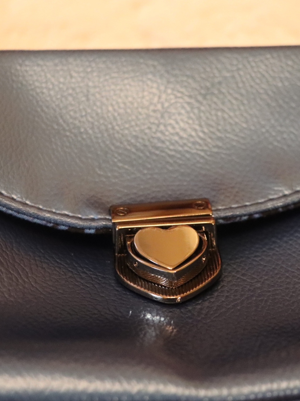 Women’s Navy Leather Crossbody Bag with Gold Heart Lock